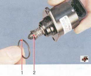 1 - резиновое кольцо; 2 - клапан регулятора холостого хода Лада Приора ВАЗ 2170
