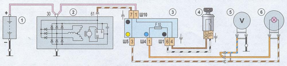 схема электрических соединений генератора 372.3701 - автомобиль ваз 2107