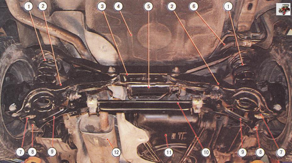 Основные агрегаты автомобиля Форд Фокус 2 (вид снизу сзади)