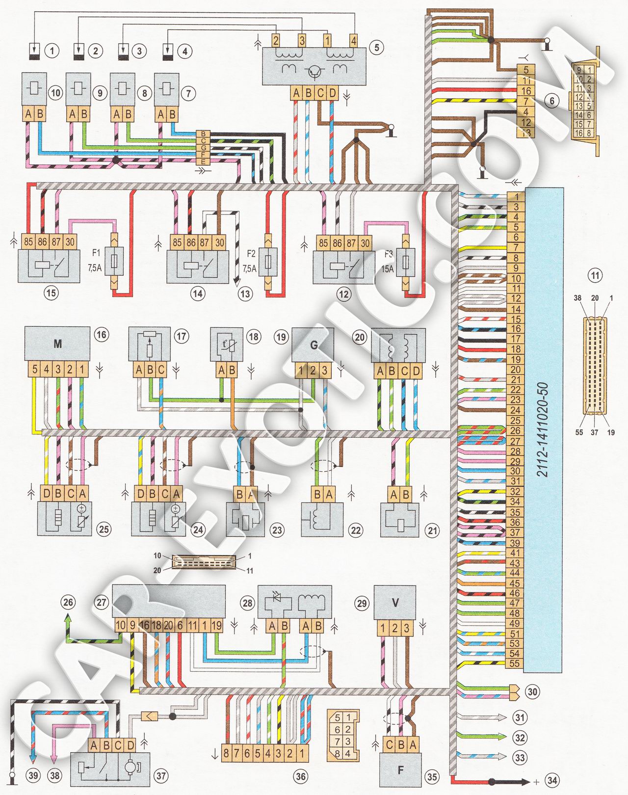Распиновка (схема подключения) приборной панели ВАЗ 2107