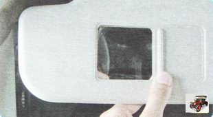 С тыльной стороны левого солнцезащитного козырька расположен карман для документов, на обоих козырьках установлены косметические зеркала